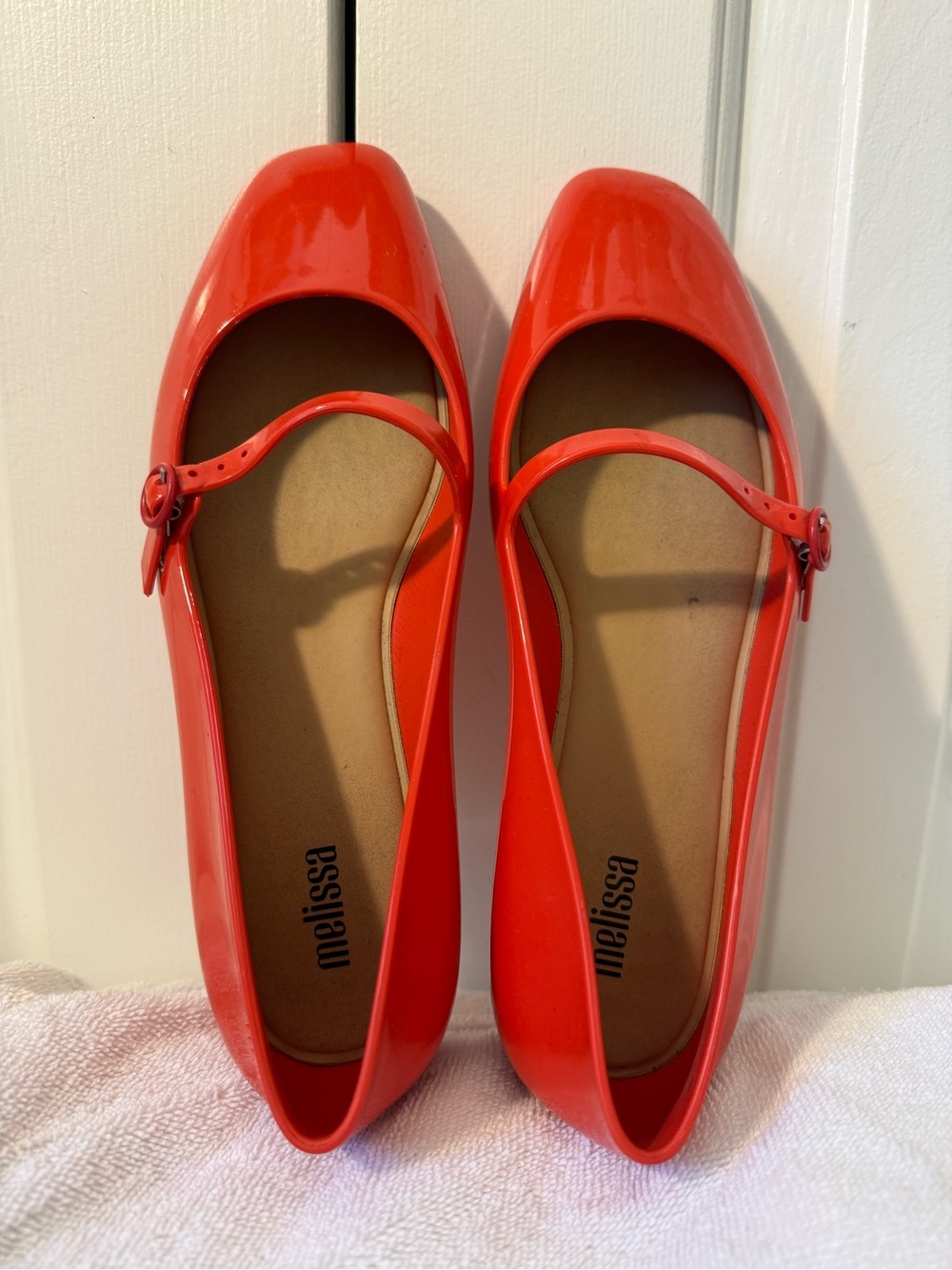 Melissa Glossy Orange-Red Mary Jane Flats
